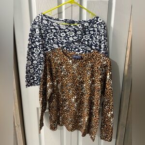 Jones New York Navy Floral and Brown Leopard Long Sleeve Tops XL/1X - 2 for 1